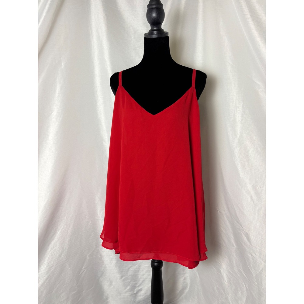 Torrid Size 2 Cami Tank Top Women Red V-Neck Chiffon Strappy Flowy Tunic